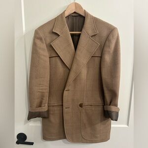 Classic Camel Herringbone Wool Blazer
